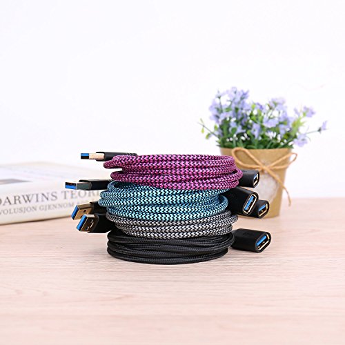 Besgoods USB 3.0 Extension Cable, 4-Pack Colors 6ft USB Extension Cable Braided A Male to A Female Data Transfer Cord Compatible Keyboard, Mouse, Hard Drive, Printer, PS4 - Black Grey Blue Rose