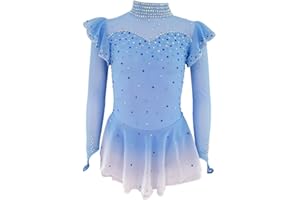 LIUHUO Ice Figure Skating Dress Girls Professional Gradient Competition Stage Performance Blue
