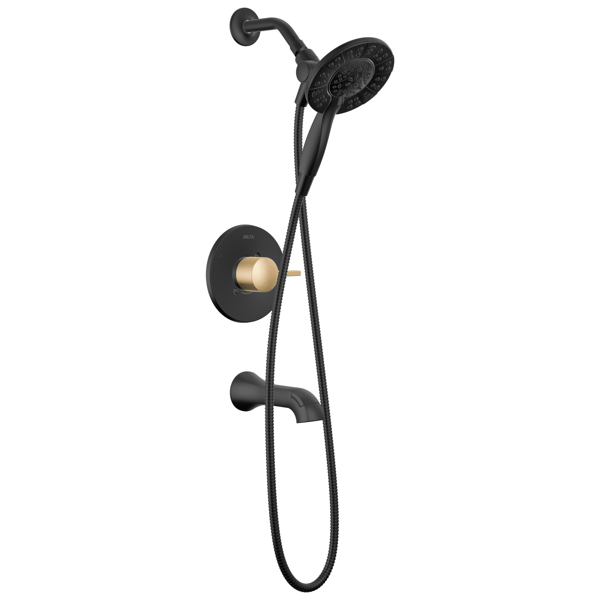 Delta Faucet Albion 14 Series Single-Handle Tub and Shower Faucet Set, Black/Gold Shower Trim with In2ition 2-in-1 Dual Shower Head, Matte Black/Champagne Bronze T144855-GZ-I (Valve Not Included)