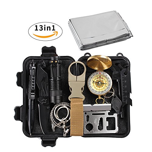 losun Emergency Survival Kit 13 in 1, Outdoor First Aid Kit, SOS Survival Tools for Wilderness Adventures, Trip, Cars, Camping Climbing, Hiking, Biking, Hunting, Disaster Preparedness