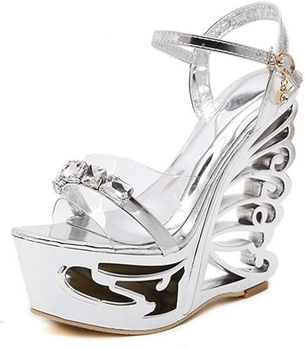 Amazon Dong ウェッジソール サンダル レディース 超ハイヒール 滑り止めストラップ 歩きやすい お洒落 15cmヒール 痛くない 美脚 透明なパーティー 花嫁 個性的 防水台 結婚式 キャバサンダル Dong ファッションサンダル
