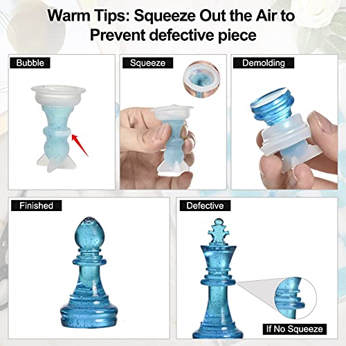 Chess Board Silicone Resin Molds Set with Chess Pieces Checkers Molds and Epoxy Mold for Family Party Games DIY Crafts Making Board Games