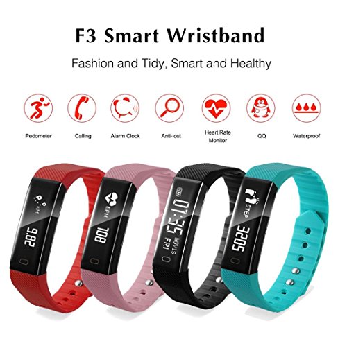 Boofab Sport Fitness Tracker, F3 Smart Bracelet with Heart Rate Blood Pressure Monitor,Smart Watch Pedometer Activity Tracker Bluetooth for Android & IOS (Red)