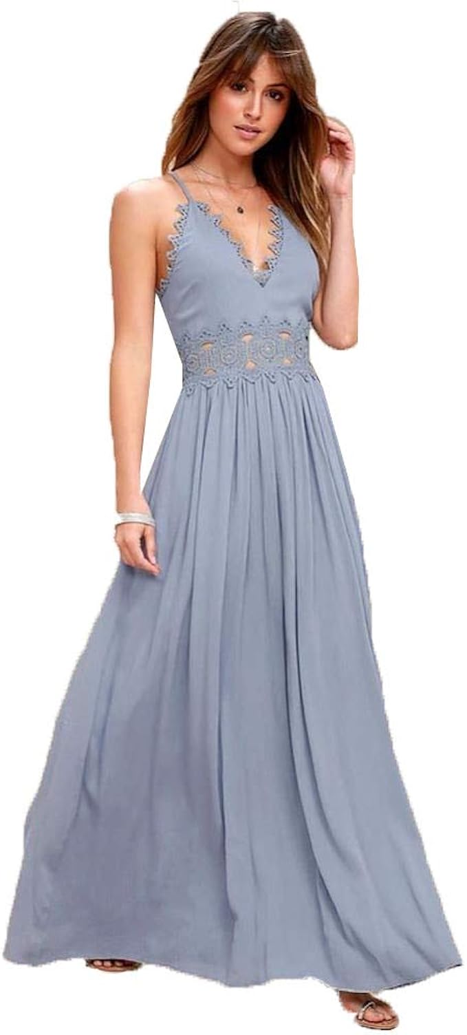 Women's Party Going Out Maxi Swing Dress - Solid Colored Deep V Summer Light Blue XL at Amazon 