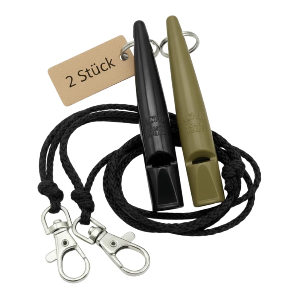 ACME Dog Whistle No. 211.5 with Whistle Band | Double Pack | 2 Whistles Including 2 Bands | Ideal for Recall - Loud and Far-reaching (Black + Olive Drap)
