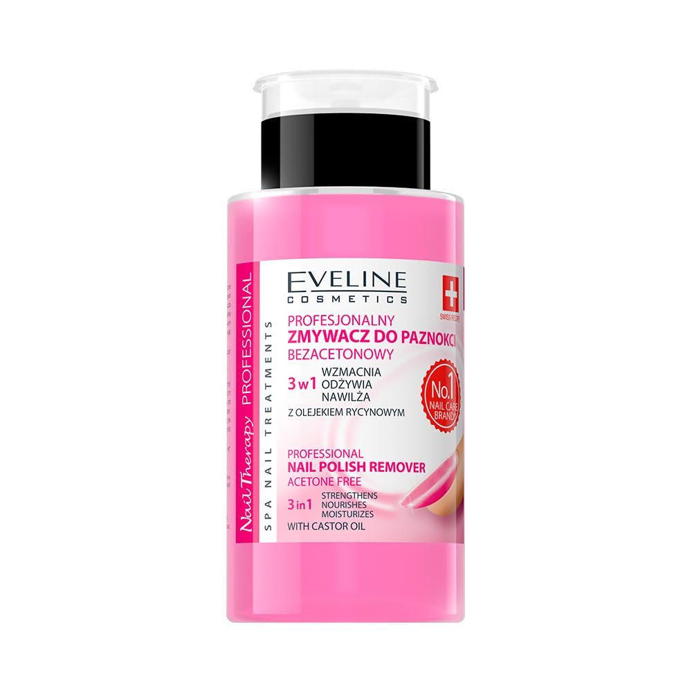 Eveline Cosmetics Nail Therapy Professional 3-in-1 Nail Polish Remover with Vitamin A, E, F & Argan Oil - Moisturizes, Softens Cuticles & Strengthens Nails - Professional Formula 190ml