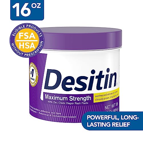 Desitin Maximum Strength Baby Diaper Rash Cream with 40% Zinc Oxide for Treatment, Relief & Prevention, Hypoallergenic, Phthalate- & Paraben-Free Paste, 16 oz