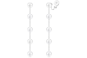 CASSIECA 14K Gold Plated Clip on Pearl Earrings for Women Girls Long Dangle Pearl Drop Earrings Non Pierced Pearl Ear Clips Jewelry for Wedding Bridal Gifts