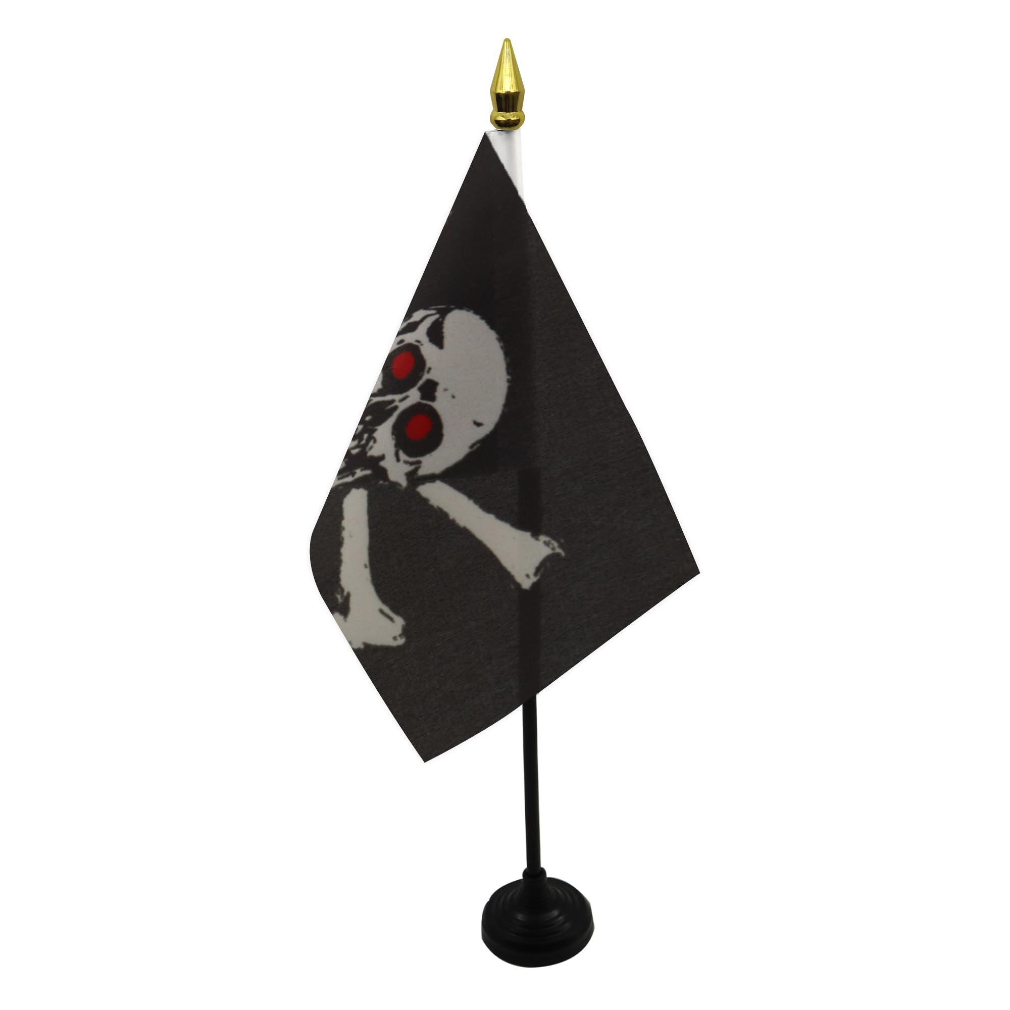AZ FLAG - Pirate Red Eyes Table Flag 4'' x 6'' - Pirates Mini Desk Flag 100% Polyester 15 x 10 cm - Office Mini Banner with 10'' Pole - Golden Spear