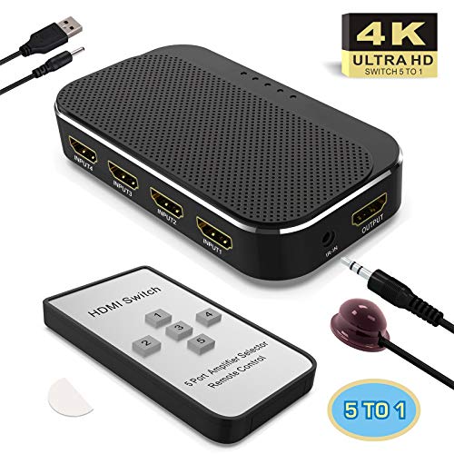 HDMI Switch 4k, GANA HDMI Switcher | 5-Port HDMI Splitter Box with Remote Control and 4K/1080p/3D Supported