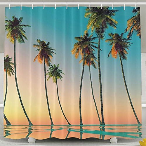 Shectan Shower Curtain Palm Leaves Home Textile European Style Bathroom Decoration Decor Peculiar Design Hand Drawing Effect Fabric Shower Curtains