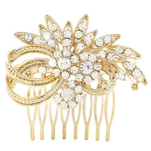 Flowers And More Interdental Comb Headdress, Unpara Attractive Glitter Jewerly Alloy Plating Gold and Silver Headdress (Gold)