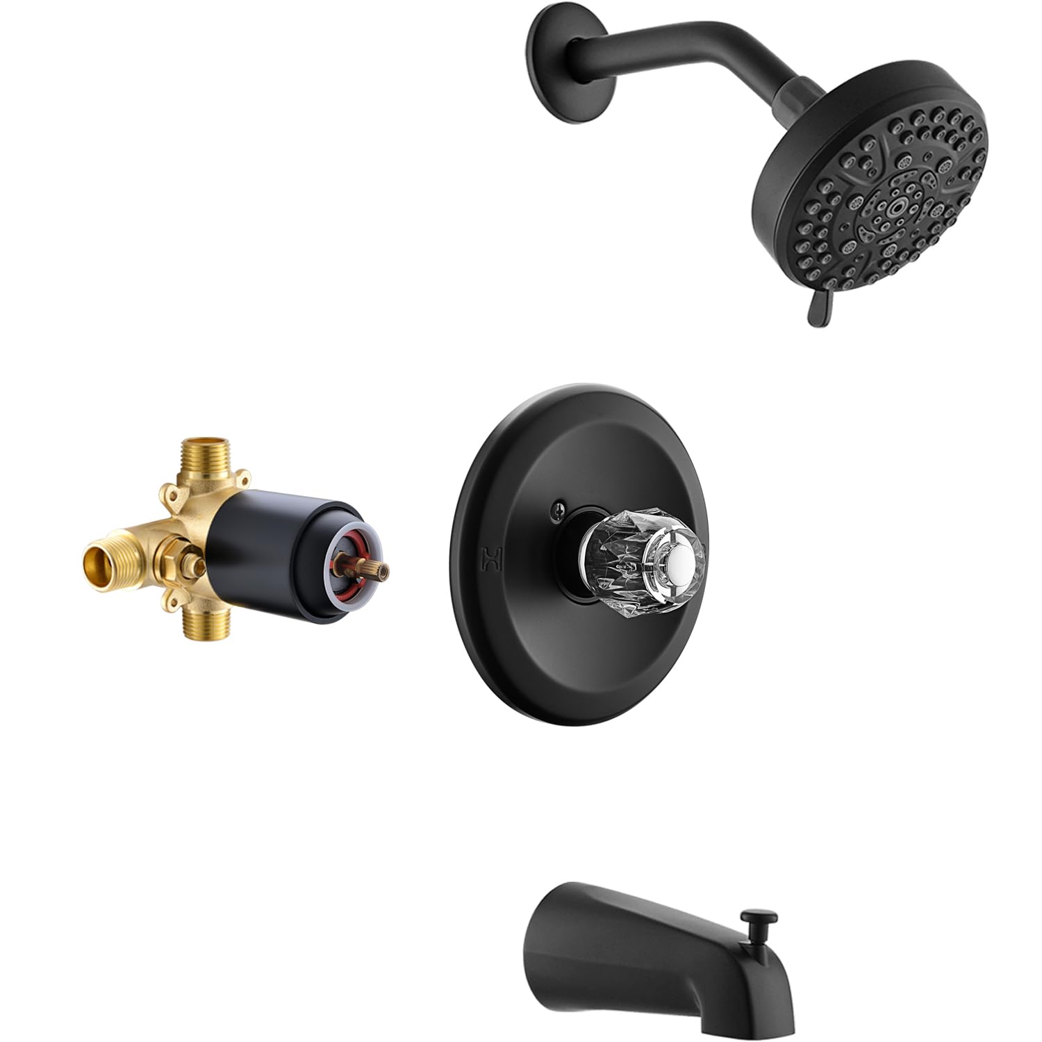 Photo 1 of Francany Black Shower Faucet Set, Bathtub Faucet Set with 10-Funtion Rain Shower Head & Clear Acrylic Handle Wall Mount, Shower Faucets Sets Complete (Valve Included)
