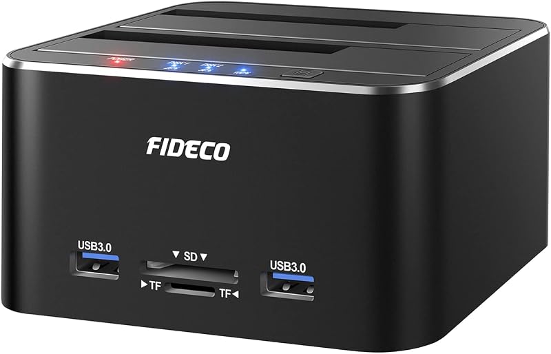 FIDECO USB 3.0 Hard Drive Docking Station 2.5 3.5 SATA HDD SSD SD TF Card
