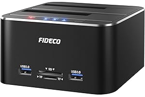 FIDECO Hard Drive Docking Station, USB 3.0 Aluminum Hard Drive Docking Stations 2.5"/3.5" SATA HDD SSD, TF Card Reader and SD