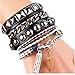 Y-blue Multilayer Bracelet Fashion Punk Leather Woven Braided Cross Bangle Wrist Cuff Wristband (Black+White)