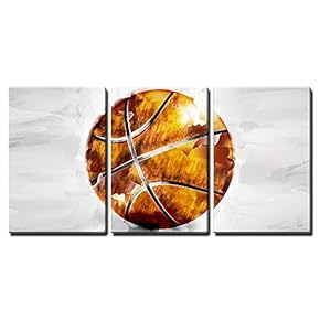 3 Piece Canvas Wall Art - Vector - Basketball Ball in Watercolor Style - Modern Home Art Stretched and Framed Ready to Hang - 16"x24"x3 Panels