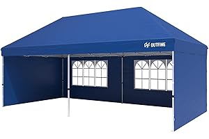 OUTFINE Canopy 10'X20' Pop Up Canopy Gazebo Commercial Tent with 4 Removable Sidewalls, Stakes X12, Ropes X6 for Patio Outdoor Party Events Blue