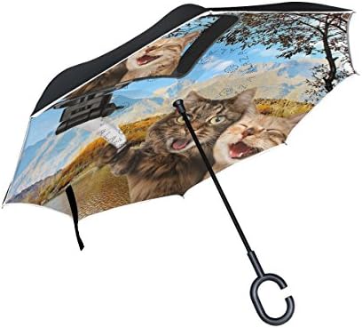 Aomoki 逆傘 逆さ傘 長傘 日傘 逆折り式傘 晴雨兼用 梅雨対策 Uvカット 耐強風 ｃ型 二重構造 車用 かわいい猫