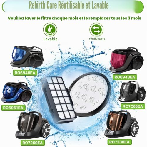 Rebirthcare ZR006001 Filters for Rowenta X-Trem Power Cyclonic/Silence Force Cyclonic RO69xx RO72xx RO7Bxx RO7Cxx RO6924EA RO6931EA RO7236EA RO7260EA RO7C19EA RO7C66EA RO7B13EA Filter Accessories