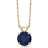 Gem Stone King 14K Yellow Gold Blue Sapphire Pendant Necklace for Women | 1.10 Cttw | Gemstone September Birthstone | Round 6MM | With 18 Inch Chain