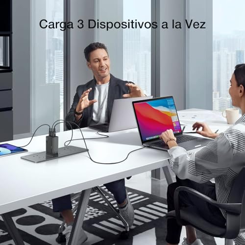 1 Hora 65W Cargador Tipo C GAN de 3 Puertos con Cable USB C 65W 2M, Cargador Carga Rapida USB C Plegable, Compatible con MacBook Pro/Air, IP 17 16 15 Pro MAX, Galaxy S23 S22, Google Pixel 7, iPad Pro