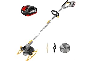AGUTEGUTE Super Battery Powered Weed Wacker, Cordless Electric Weed Eater+Edger+Trimmer+Cutter 4 in 1, Running Time 75 Mins(One 4.0 Ah Battery),Weed Whacker,Edger Lawn Tool,Grass Trimmer with Blades and Charger