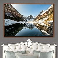 Framed Canvas Wall Art Winter Lake Aerial Dramatic Lake Landscape Multicolor Photography Realism - 16x24 inches