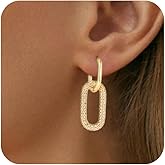 Canboer Trendy Gold Paperclip Dangle Drop Earrings Dainty Gold Convertible Link Chain Huggie Statement Formal Earrings for Women Party