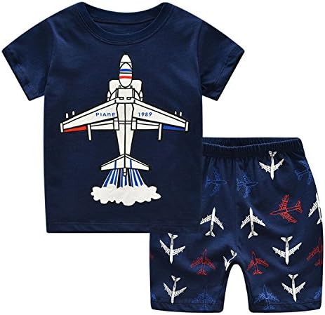 Tinaflower"Roket Plane" Little Boys' 2 Piece short Sleeve Pajama Sets 100% Cotton Sleepwear Toddler Kids Clothes