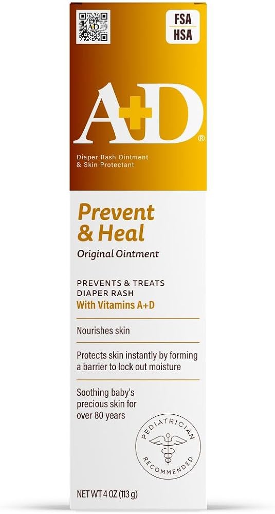 A+D Original Diaper Rash Ointment Prevents & Treats Diaper Rash, Moisturizing Skin Protectant with Vitamins A & D, Healing Sk