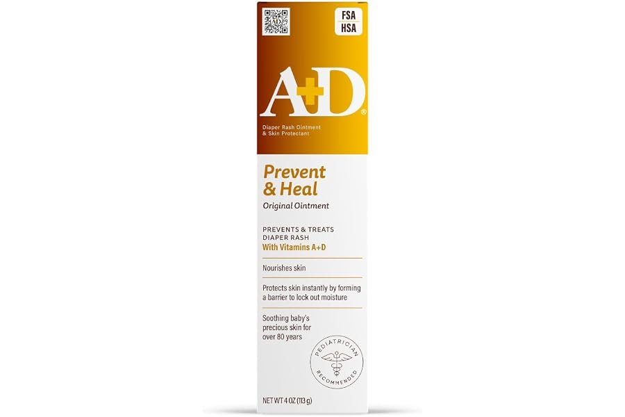 A+D Original Diaper Rash Ointment Prevents & Treats Diaper Rash, Moisturizing Skin Protectant with Vitamins A & D, Healing Sk