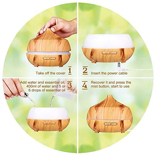 RENWER Essential Oil Diffuser, 400ml Wood Grain Ultrasonic Cool Mist