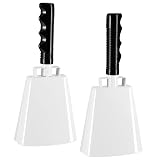 2 Pack 9-inch Cowbells for Sporting Events, Percussion Noise Makers with Handle for Football Games, Stadiums (White)