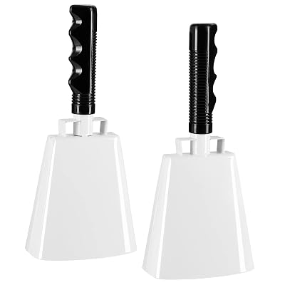 2 Pack 9-inch Cowbells for Sporting Events, Percussion Noise Makers with Handle for Football Games, Stadiums (White)