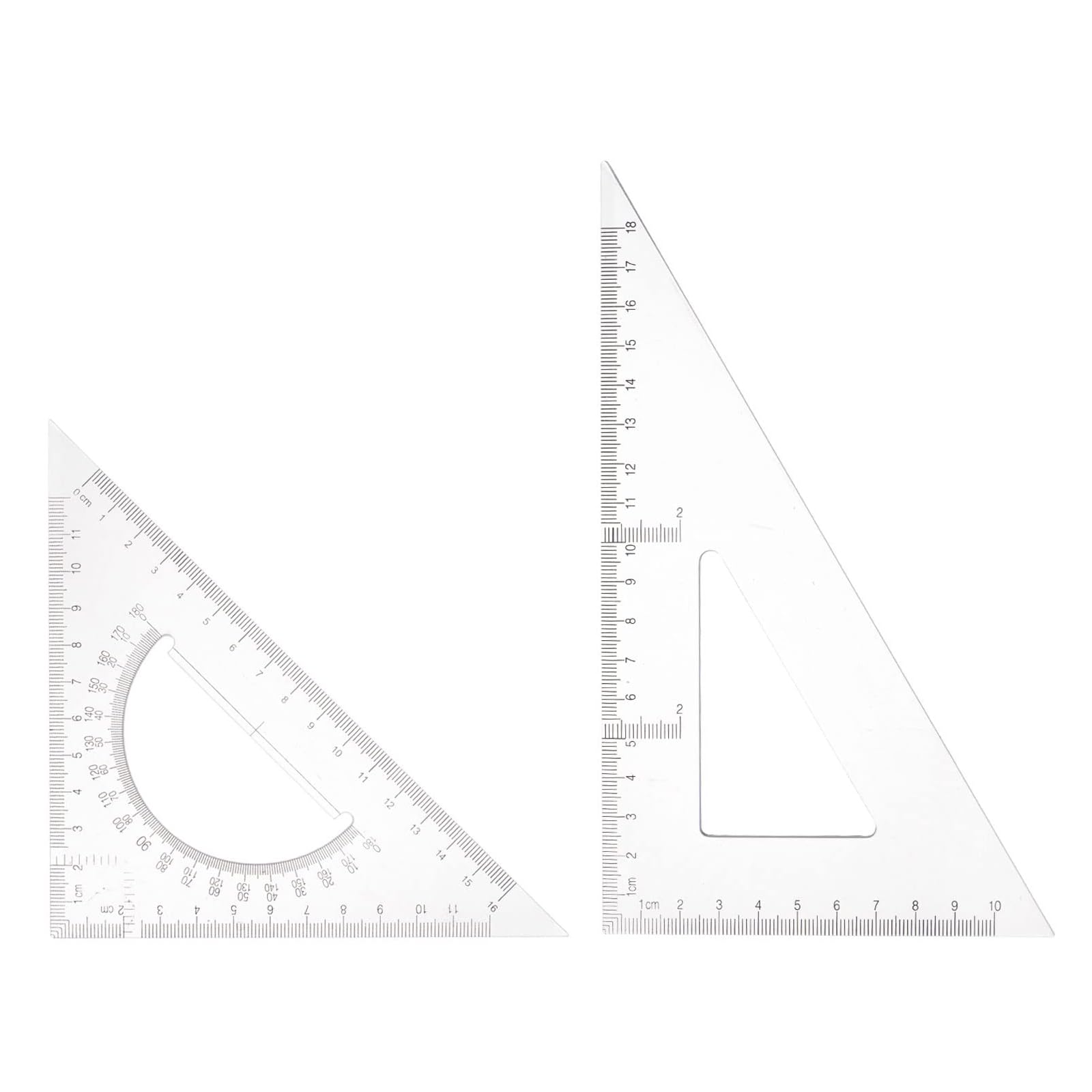 2 PCS Triangle Ruler Square Set 18cm, 16cm 30/60 and 45/90 Degrees Measuring Tools for Classrooms Home Office, Transparent, ruler set