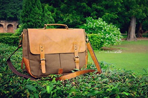 Adimani Handmade Canvas Leather Messenger Bag with Size16Lx12Hx4W inches Unisex Bag