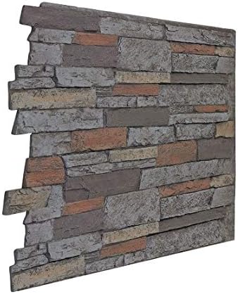 Faux Stone Wall Panel - Wide Stacked Stone Siding - Brighton Mountain Sky Color (48"W X 36"H X 1½"D)