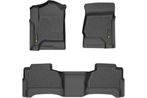 LQI Floor Mats Cargo Liners 3PCS Compatible with Chevy Silverado 1500 Crew Cab 2014-2018 1st & 2nd Row TPE All Weather Protection Black Floor Liners