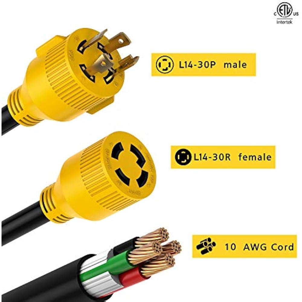 30 Amp Generator Cord 40ft, 10 Gauge Heavy Duty L14-30 Power Up 7,500