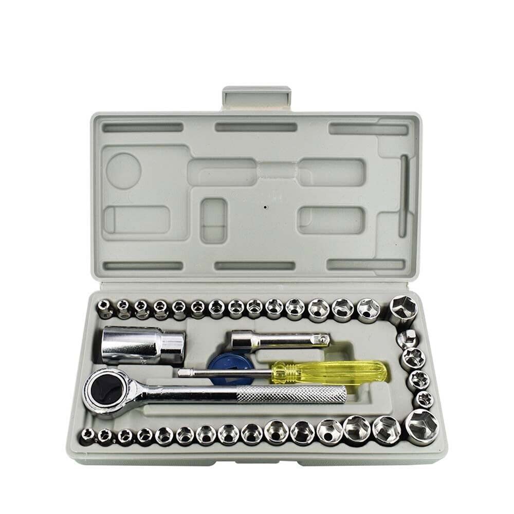 Goodyear 40pc 1/4" & 3/8" Socket Driver Set Metric Imperial Ratchet Bolts Spark,6359 Metric Socket Set, Square Drive, Blue,