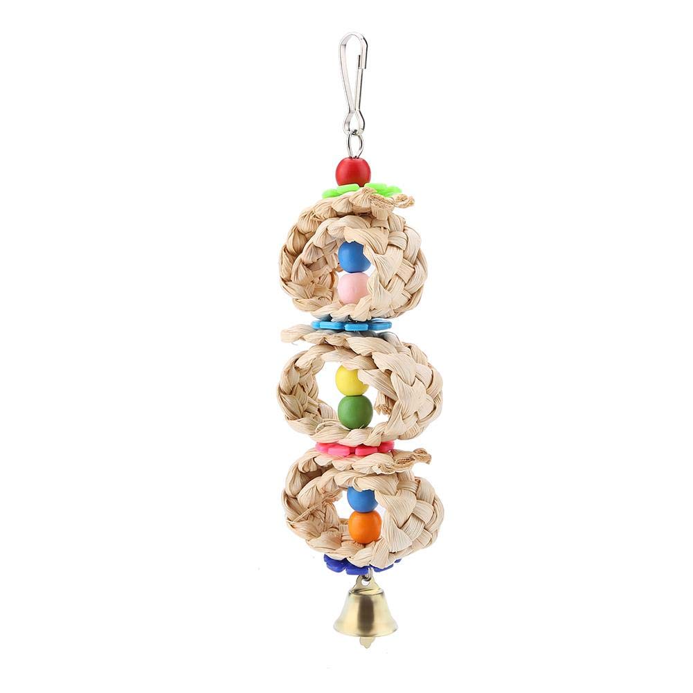Parrot Hanging Chewing Toys, Pet Birds Circular Pattan Balls Cage Toys Parakeets Conures Wooden Corn Husk Volume Biting Toy for Small Parrots Macaws Cockatiels Love Birds