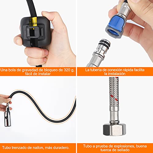 Grifos Cocina Fregadero, Grifo Cocina Extraible, Giratorio de 360 °, Caño Rociador Abatible de Acero Inoxidable 304, Grifo de Cocina con Ducha de 2 Modos de Rociado, Fría y Caliente Disponible