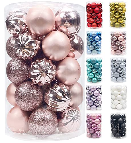 AOGU 34Pcs Christmas Balls Christmas Tree Ball Rose Gold 2.36