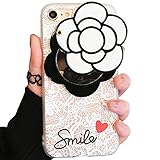 iPhone X Soft Case with Elegance Camellia Flower Rotating Mirror IPLUS Clear Lace Protective TPU Flexible Case Cover for Apple iPhone X(iPhone X, White Camellia)
