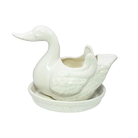 Lasaki Duck with Tray Plate Ceramic Pots for Indoor Plants,Planters,Flower pots,gamla for Indoor,Outdoor,Balcony,Home,Garden,Office Decor,Succulent Pot (Color:White, Plate:White) cir001