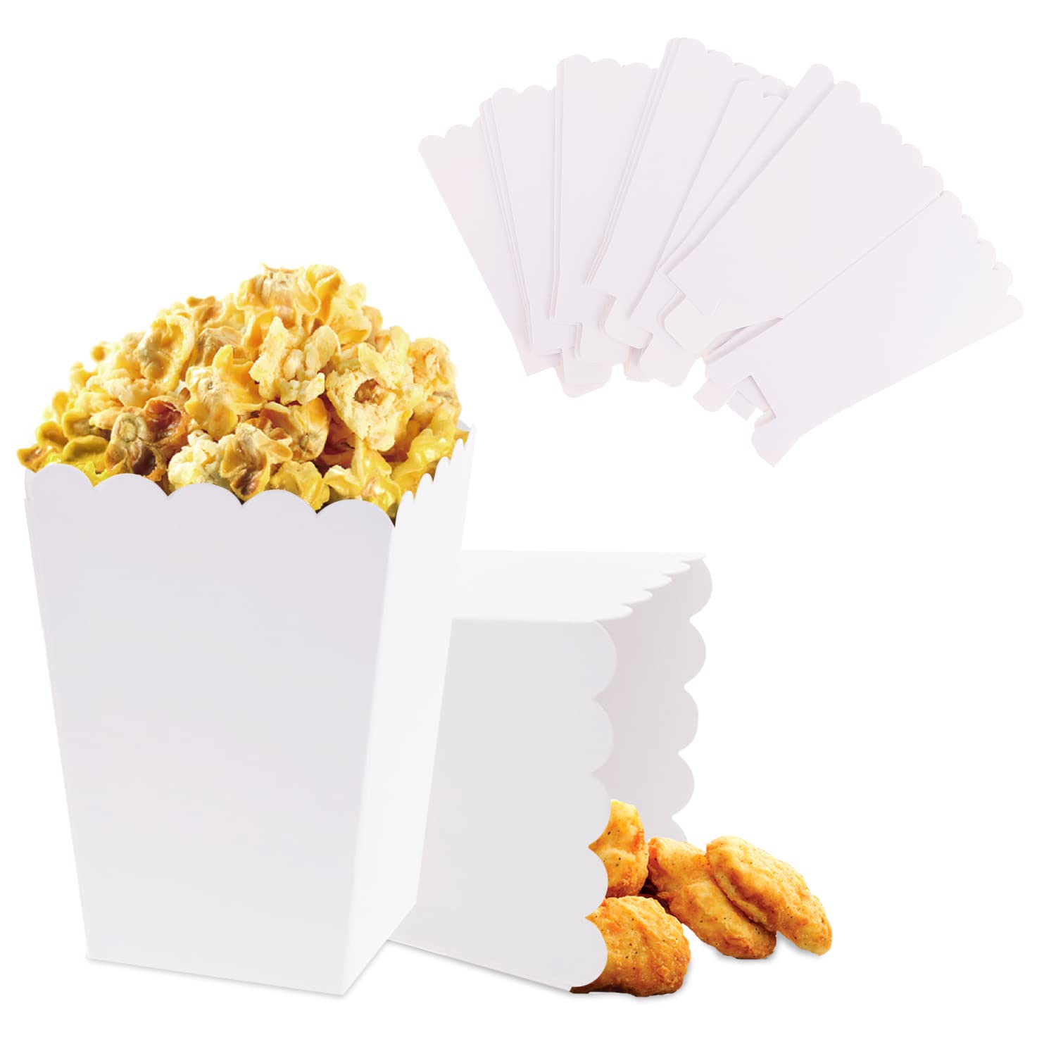 20pcs white popcorn trays, dessert trays, party table boxes, popcorn containers, paper popcorn bags for parties, picnics, movie nights, etc.