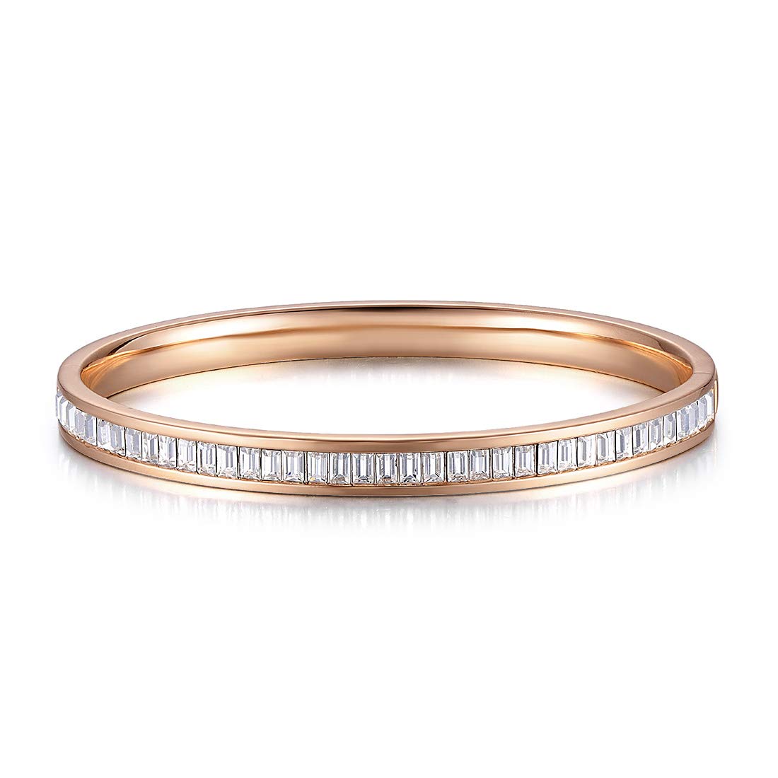 Santuzza Rose Gold Plating Bangle Brass Enamel Crystal Bracelet Ideal Jewelry Gift for Women Girls