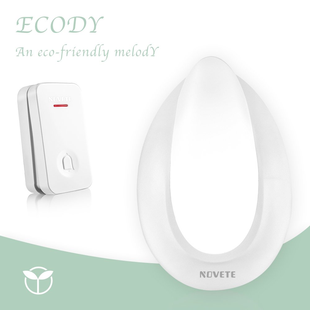 NOVETE Ecody Wireless Doorbell with LED Light, Door Chime Kit w/ Kinetic Self Powered (No Battery Required) and IP7 Waterproof Weatherproof (Immersible in water) Transmitter