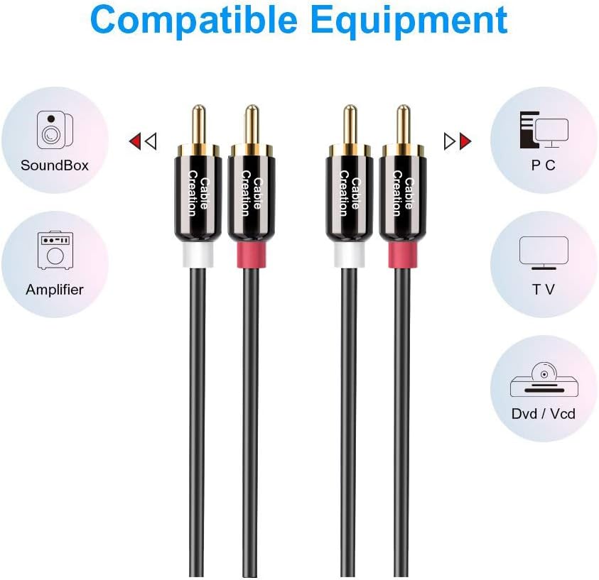 RCA Cable,CableCreation 10FT 2RCA Male to 2RCA Stereo Audio Cable Gold-Plated Compatible with Speaker, AMP,Turntable,Receiver,Home Theater, Subwoofer,Double Shielded,3M: Home Audio & Theater
